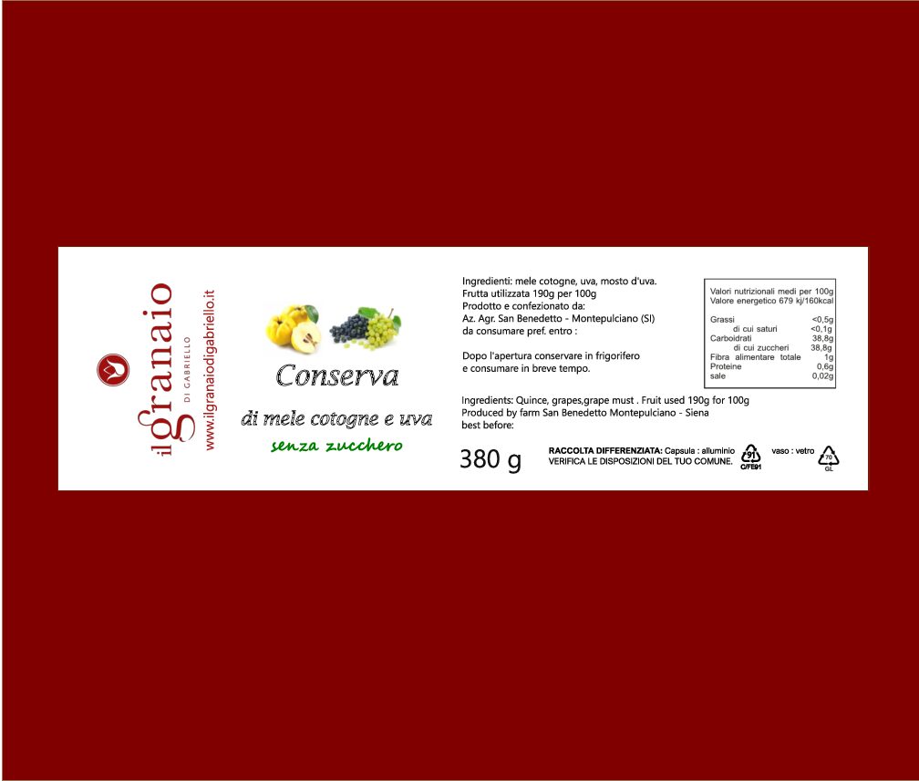 Conserva di mele cotogne e uva Senza Zucchero - immagine 2